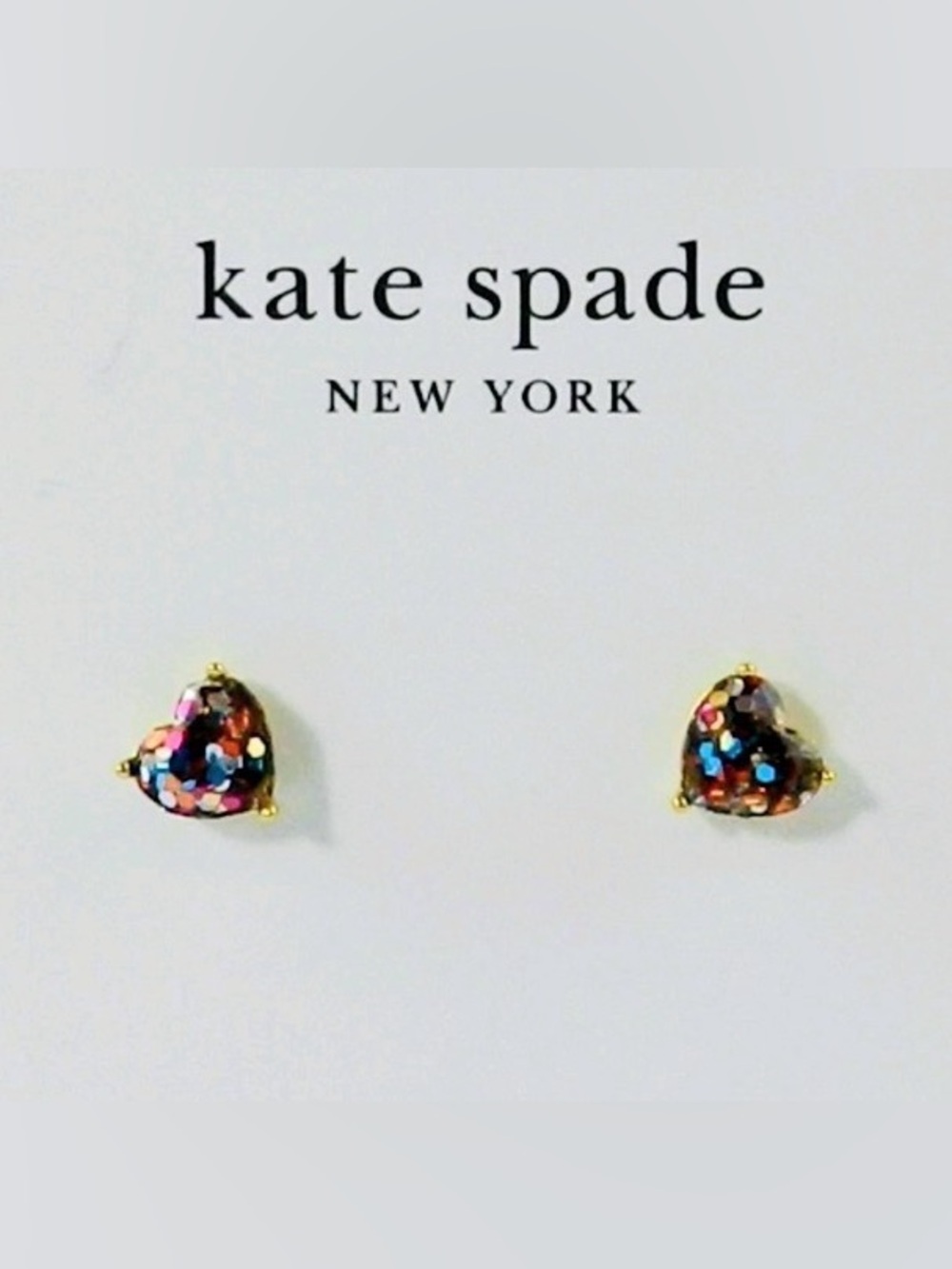 Kate Spade Heart Earrings Multicolor Crystal Studs Gold Tone NWT - Picture 3 of 5
